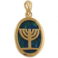 Gold Filled Azorite Menorah Pendant